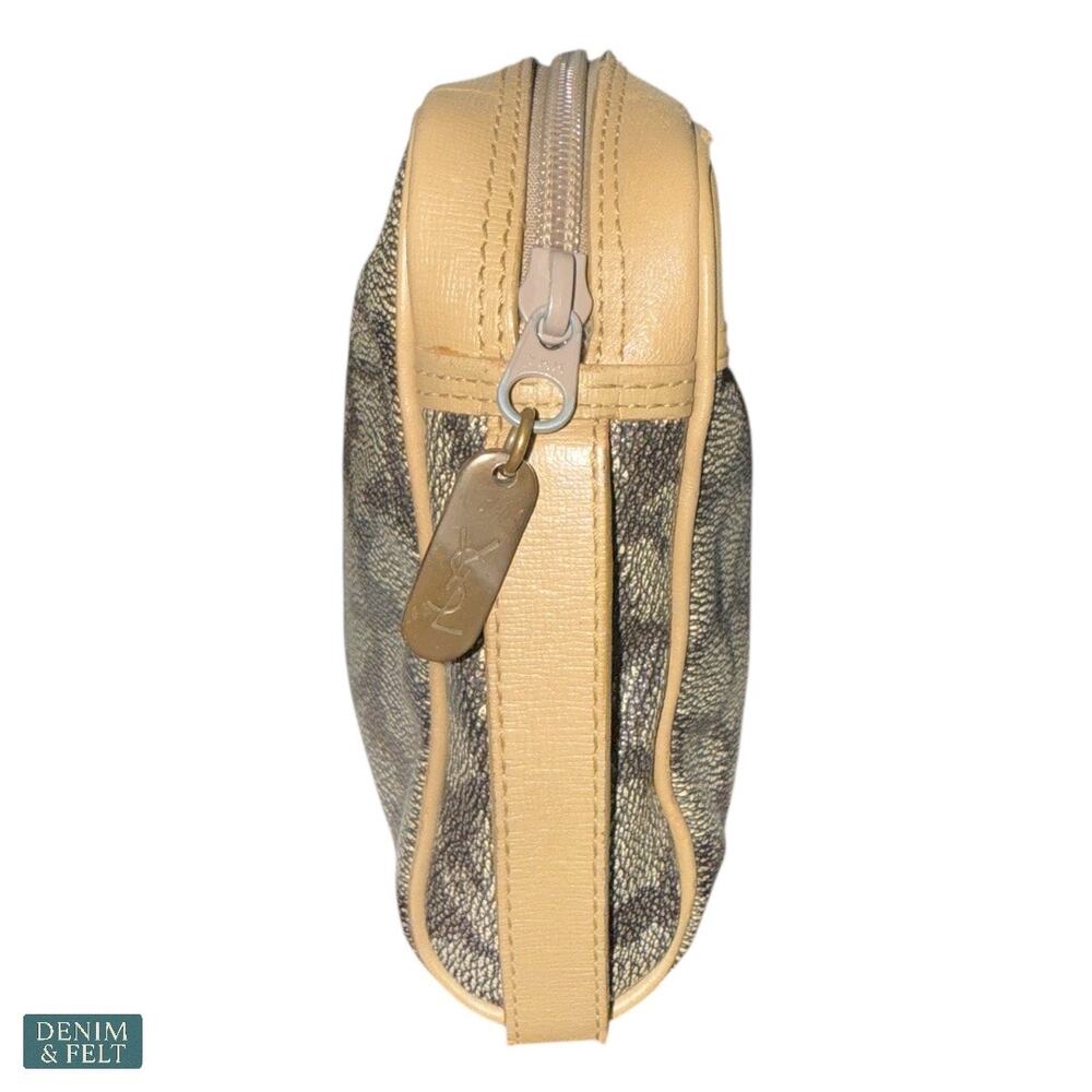 Yves Saint Laurent Monogram Giraffe Print Canvas Clutch Makeup Bag Beige Gray - Picture 5 of 12